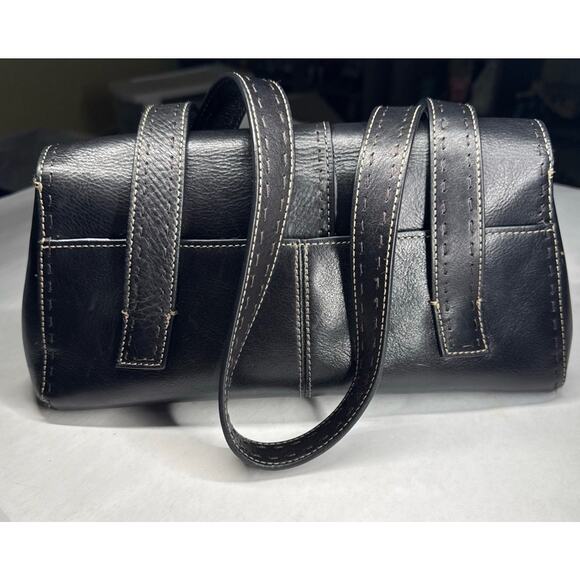 Y2k vintage pebble black leather FOSSIL Satchel PURSE handbag/tote #ZB9061 - Picture 2 of 9